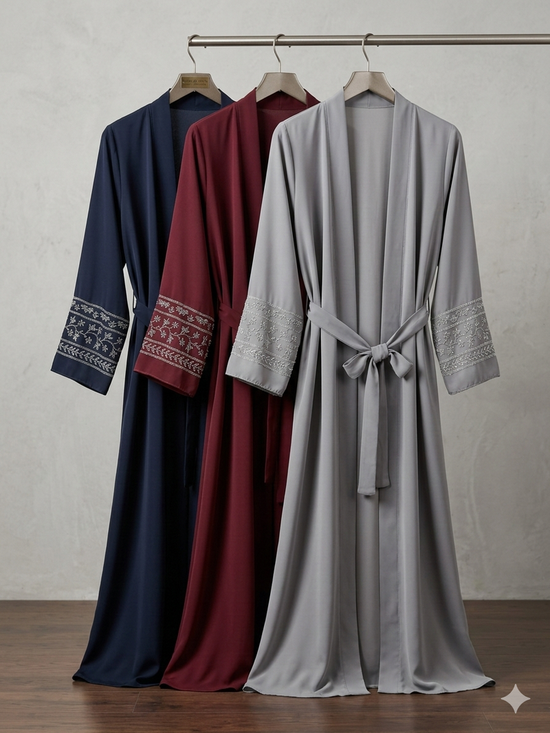 Jubbiya Outer Abaya Jacket Embellished Stone Work Sleeves (With Belt)