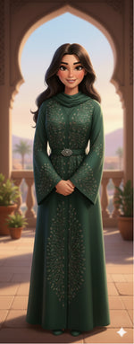 Jubbiya Womens Emerald Stone Work Abaya  With Scarf and Belt Sizes 52-58