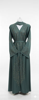 Jubbiya Womens Emerald Stone Work Abaya  With Scarf and Belt Sizes 52-58