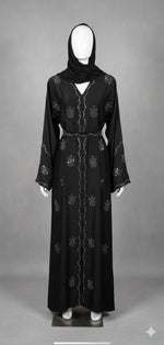 Jubbiya Womens Black Stone Work Abaya (Scarf & Belt)