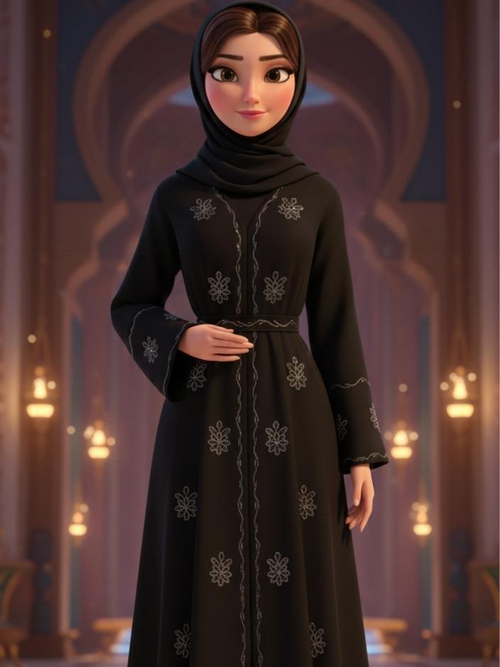 Jubbiya Womens Black Stone Work Abaya (Scarf & Belt)